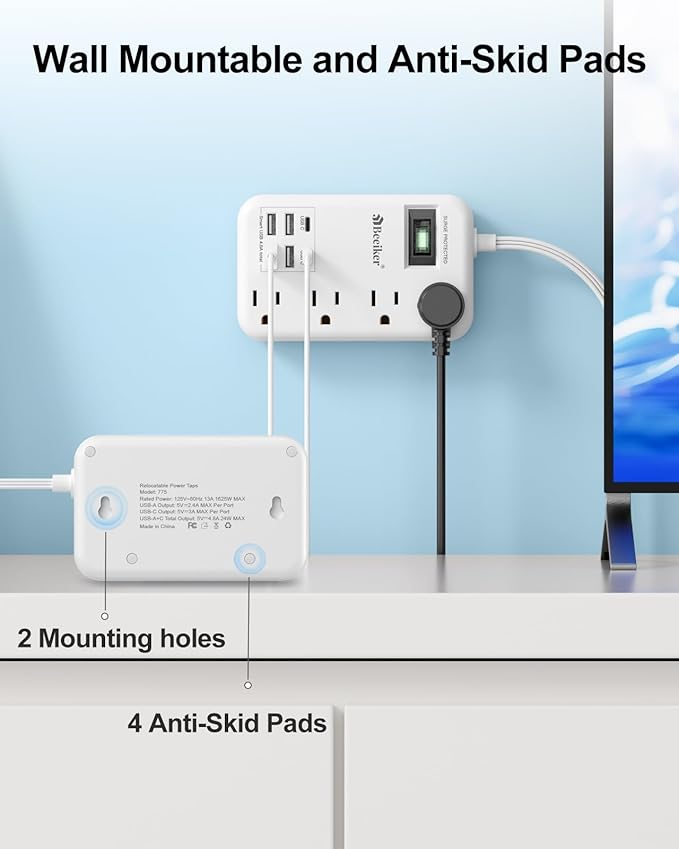 Beeiker 6 USB Surge Protector Power Strip- 10 Ft Extension Cord - Image 6