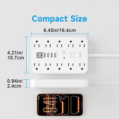 Flat Extension Cord with USB and USBC Ports, 5FT Extension Cord with 10 AC - Image 7