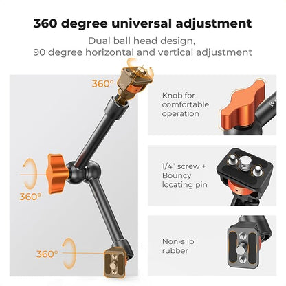 K&F CONCEPT 11" Magic Arm 1/4" Screw 360° Ball Heads Articulating Friction - Image 3