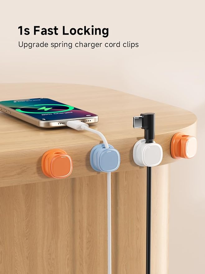 9 Pack Cord Organizer, Spring Cable Management, Adhesive Cute Cable Holder Clips - Image 4