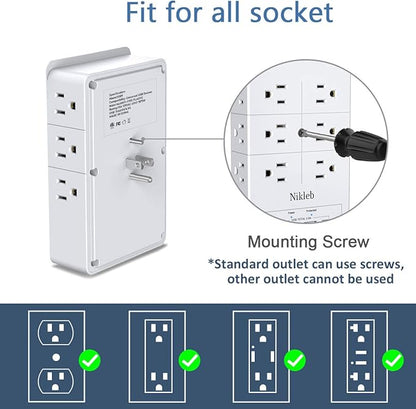 Surge Protector Nikleb 2-Pack, Wall Charger Box Multiports Total 4.8A, - Image 4