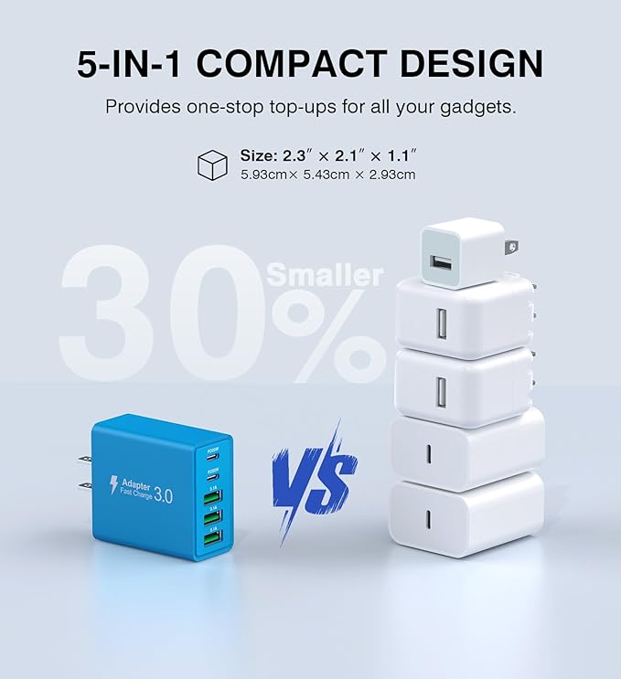 USB C Wall Charger, 60W USB C Charger Block 5-Port PD Fast Charging Blocks - Image 7