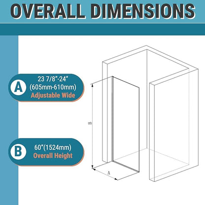 Sunrosa 24"×60" Bathtub Glass Panel, 8mm Thick Shower Screen, Brushed Nickel - Image 2