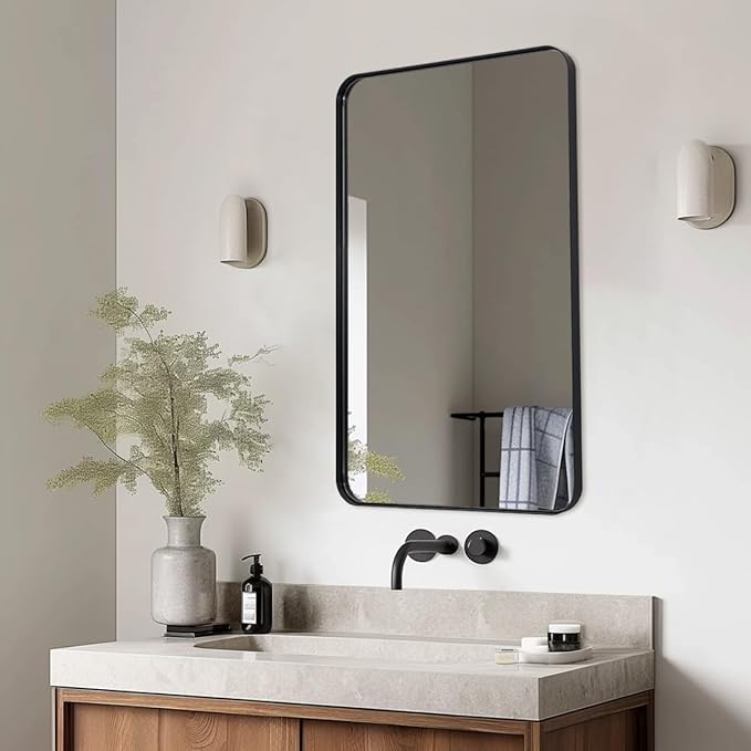 ANDY STAR Black Bathroom Mirror, 24”x40” Rounded Corner Rectangle Mirror - Image 2