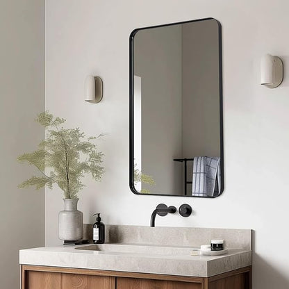 ANDY STAR Black Bathroom Mirror, 24”x40” Rounded Corner Rectangle Mirror - Image 2