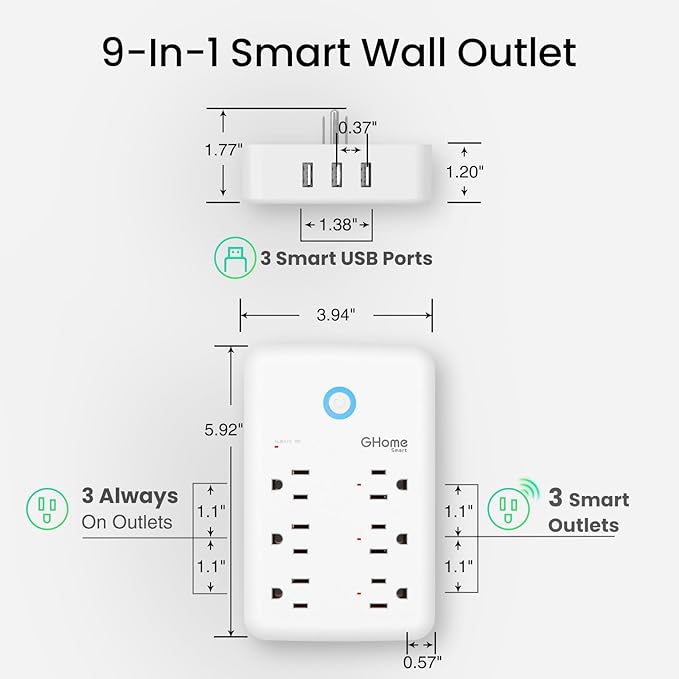 GHome Smart Plug Outlet Extender, USB Wall Charger - Image 5