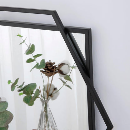 24"x47" Large Wall Mirror for Decor, Living Room Decoraive Wall Mirror with Metal Frame, Unique Black Bathroom Mirror Vertical or Horizontal Hanging