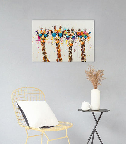Ypxzzj Framed Cute Giraffes Canvas Wall Art Colorful Animal Posters Prints Pictures Wall Decor Modern Graffiti Painting Artwork for Living Room Bathroom Decor Ready to Hang(36''x24'')