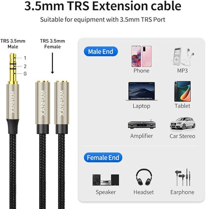 XANHAM 3.5mm Audio Stereo Y Splitter TRS Aux 1/8 Inch Mini Jack Extension 1 in - Image 2
