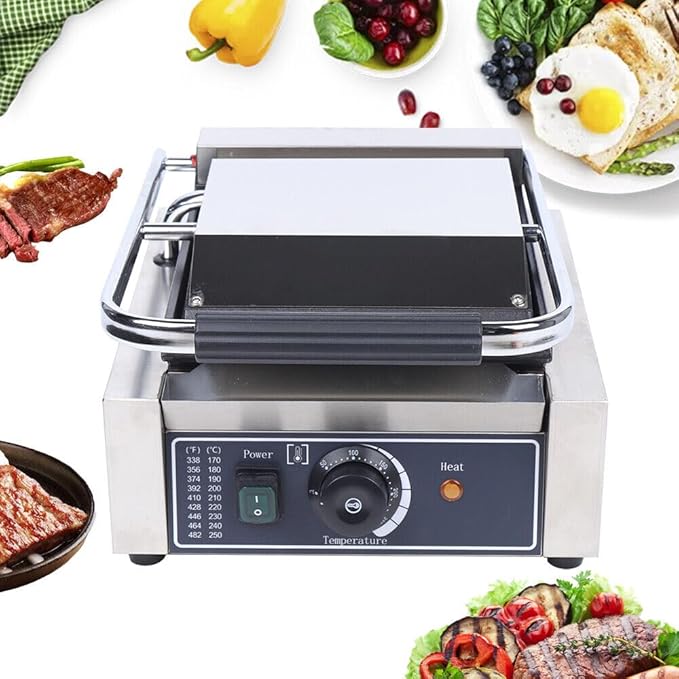 Commercial Sandwich Panini Press Grill, 1800W Single Flat Plates Electric - Image 4