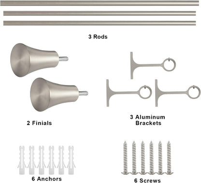 1Inch Single Curtain Rods, Decorative Drapery Rods Adjustable 84-120IN Length, With Horn Finials, Wall Mount and Ceiling Mount, Matte Nickel
