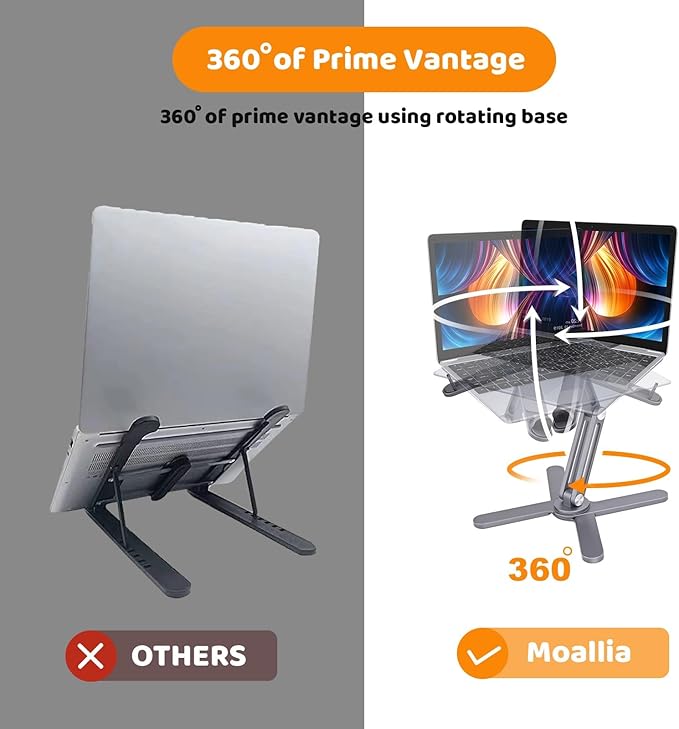 Laptop Stand with 360 Rotating Base, Computer Notebook Laptop Riser Metal Holder - Image 3