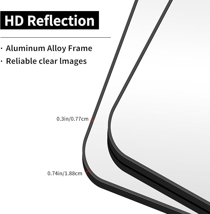 Bathroom Mirror, 18 x 24 inch Metal Framed Black Rectangle Mirror, Rounded - Image 9