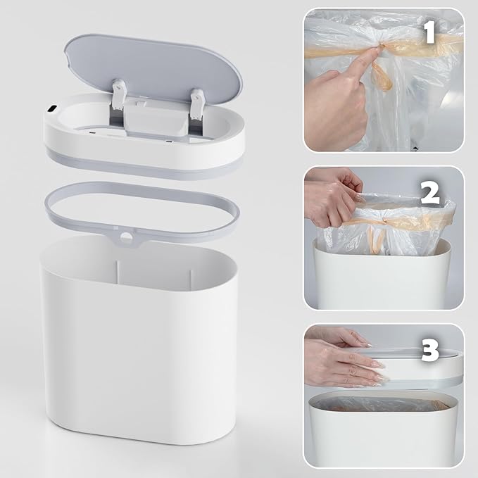 Bathroom Trash Can with Lid 2 Gallon Slim Motion Sensor Garbage Can Narrow - Image 6
