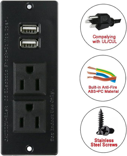 Desktop Power Strip with 2 Outlets 2 USB 2.1A Insert Mounting Built in Desk - Image 4
