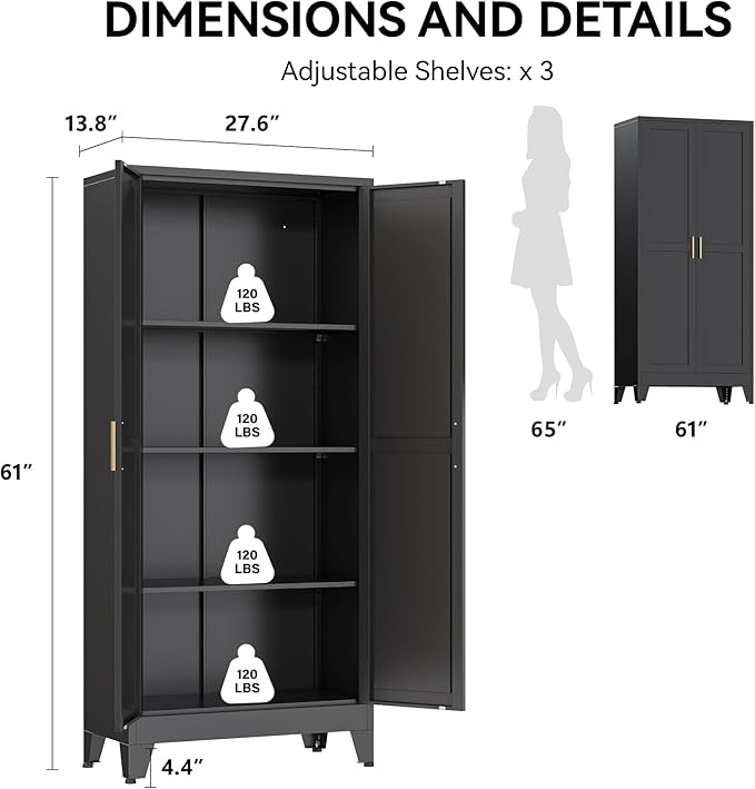 COFaR 61" Tall Pantry Cabinet in Black, Modern Storage Cabinet - Image 2