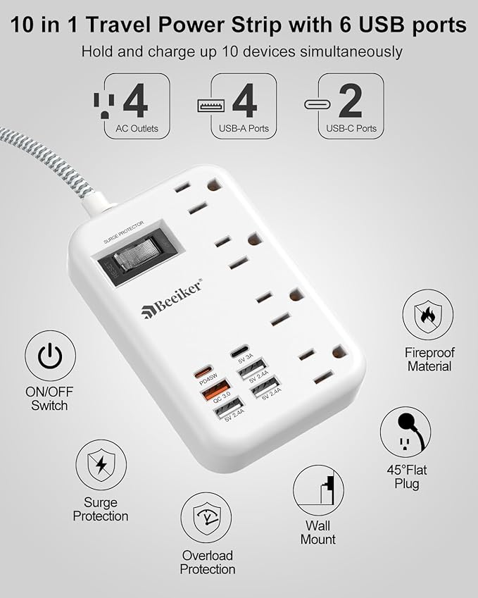 45W USB C Travel Power Strip- PD 45W Fast Charging Station - Image 4