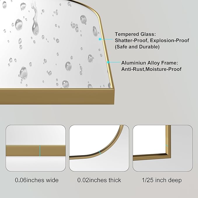 15x23 Inch Compact Gold Arched Mirror Perfect - Image 4