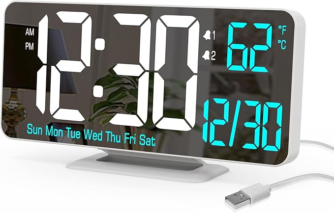 KOSUMOSU Digital LED Clocks for Bedrooms 6.7in White Alarm Clock, Day of Week by KOSUMOSUTECHNOLOGY