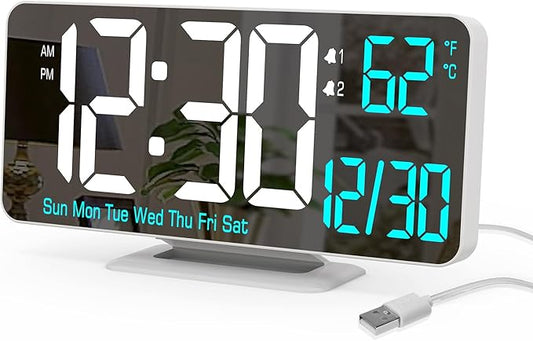 KOSUMOSU Digital LED Clocks for Bedrooms 6.7in White Alarm Clock, Day of Week by KOSUMOSUTECHNOLOGY