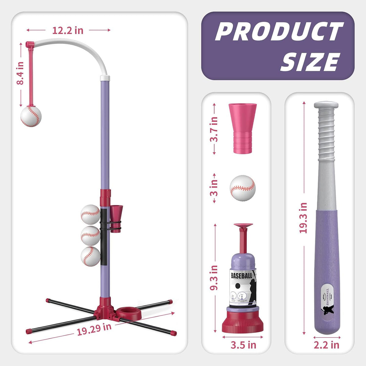 wee wonders 3-in-1 t ball set, adjustable height, package contents