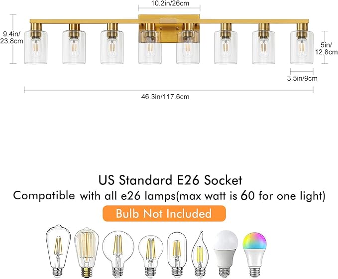 8 Light Gold Bathroom Light Fixtures, Modern Large Vanity Lights - Image 3