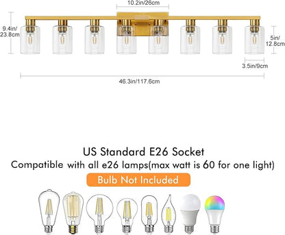 8 Light Gold Bathroom Light Fixtures, Modern Large Vanity Lights - Image 3