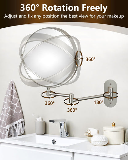 DECLUTTR 9 Inch Wall Mounted Makeup Mirror, 15X Magnification Double Sided Swivel Extendable Bathroom Mirror