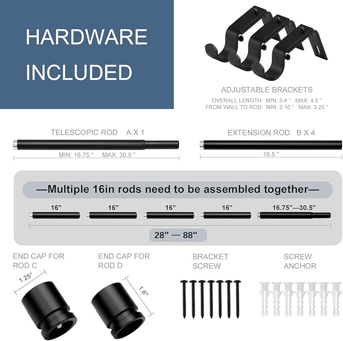Latest Curtain Rods for Windows 28 to 88 Inches Length Adjustable 1 Inch - Image 2
