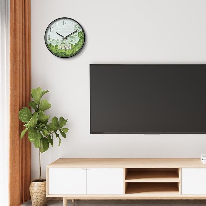 SCOAGE Modern Wall Clock with Temperature Green Forest Large Display - Image 5