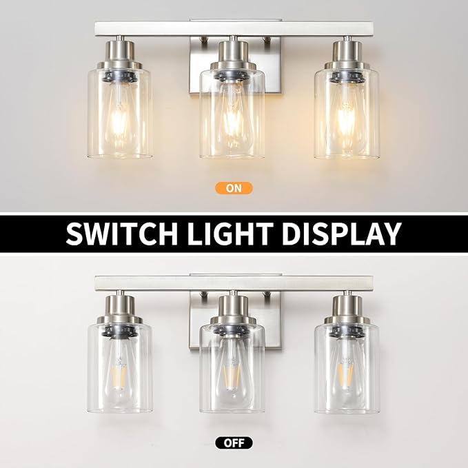 DIKAIDA 3-Light Bathroom Light Fixtures, Nickel Bathroom Vanity Light - Image 5