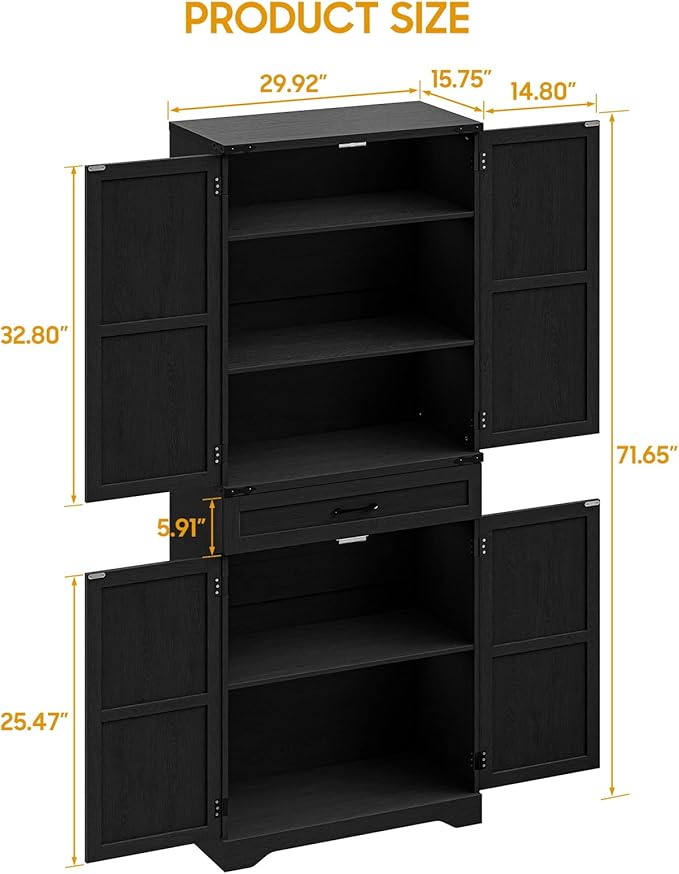 72" Kitchen Pantry Storage Cabinet, Farmhouse Style - Image 2