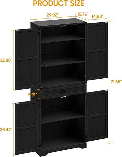 72" Kitchen Pantry Storage Cabinet, Farmhouse Style - Image 2
