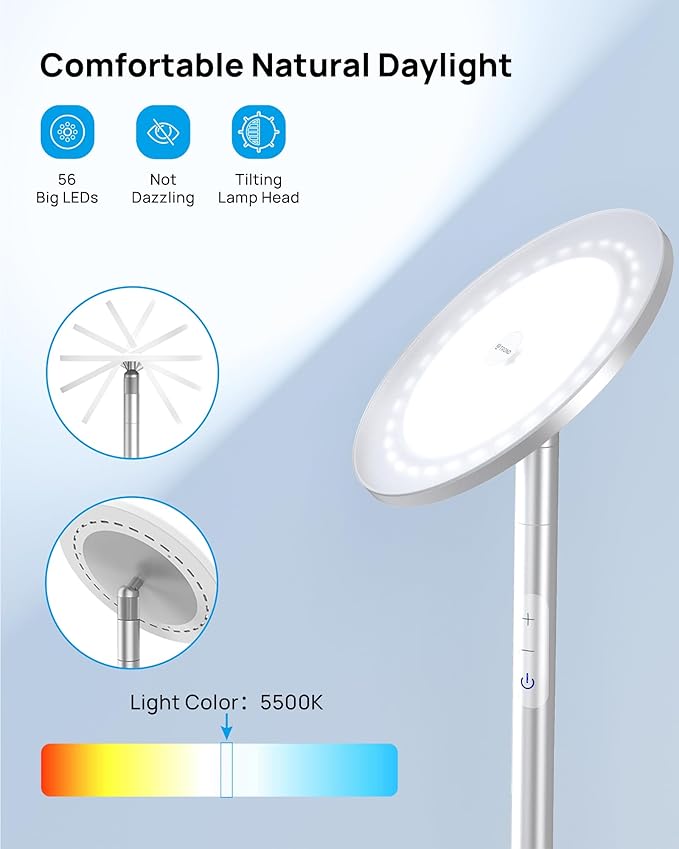 TROND Floor Lamp, LED Torchiere Uplight Lamp, 5 Brightness Aluminum Modern - Image 2