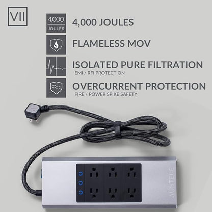 Austere VII Series, 6 Outlet Surge Protector Power Strip, 4000 Joules, Isolated - Image 4