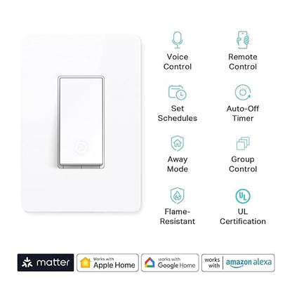 Kasa Matter Smart Light Switch: Voice Control w/Siri, Alexa & Google Assistant - Image 2