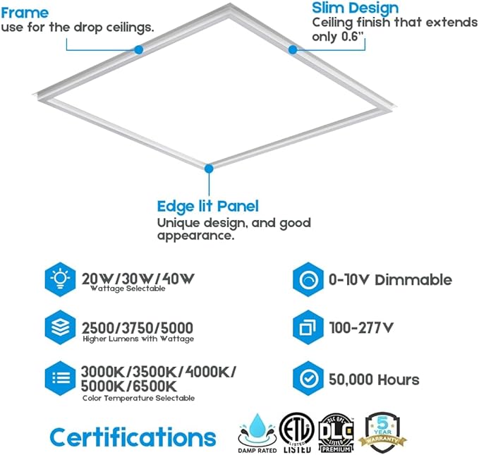 LED Energy Plus 2x2 FT Edge-Lit Frame LED Panel Lights, 5CCT Selectable - Image 2