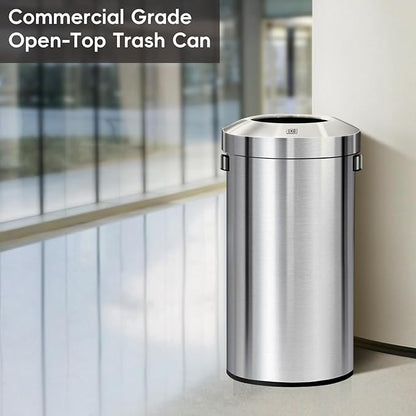 EKO 32-Gallon Round Stainless Steel Open Top Trash Can, Large Commercial Waste - Image 3