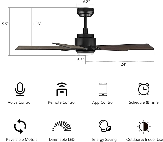 SMAAIR Smart Ceiling Fan with Light, 48inch Indoor and Outdoor ceiling fan with - Image 9