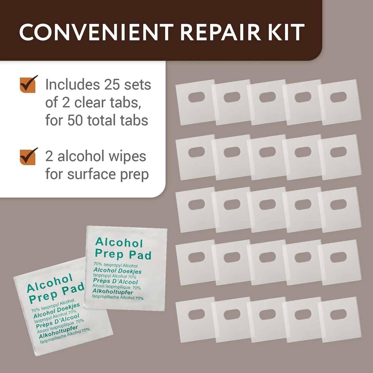 IMPRESA Clear Vertical Blind Repair Tabs - 25 Sets (50 Tabs), 2 Alcohol Wipes Strong Adhesive Peel Stick Bond - Universal Fit for Vertical Slats - Tool-Free Sliding Door Blind Fix