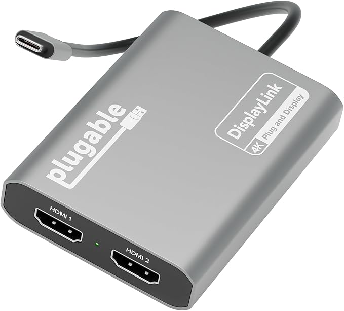 Plugable USB C to HDMI Adapter, Dual Monitor 4K 60Hz by Plugable