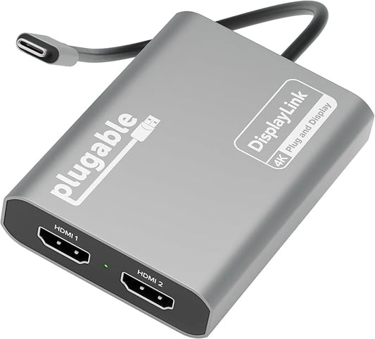Plugable USB C to HDMI Adapter, Dual Monitor 4K 60Hz by Plugable
