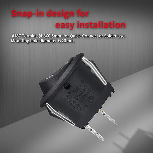 DaierTek UL Listed ON Off Round Rocker Switches SPST 20mm Mini 12 Volt DC Mini - Image 5
