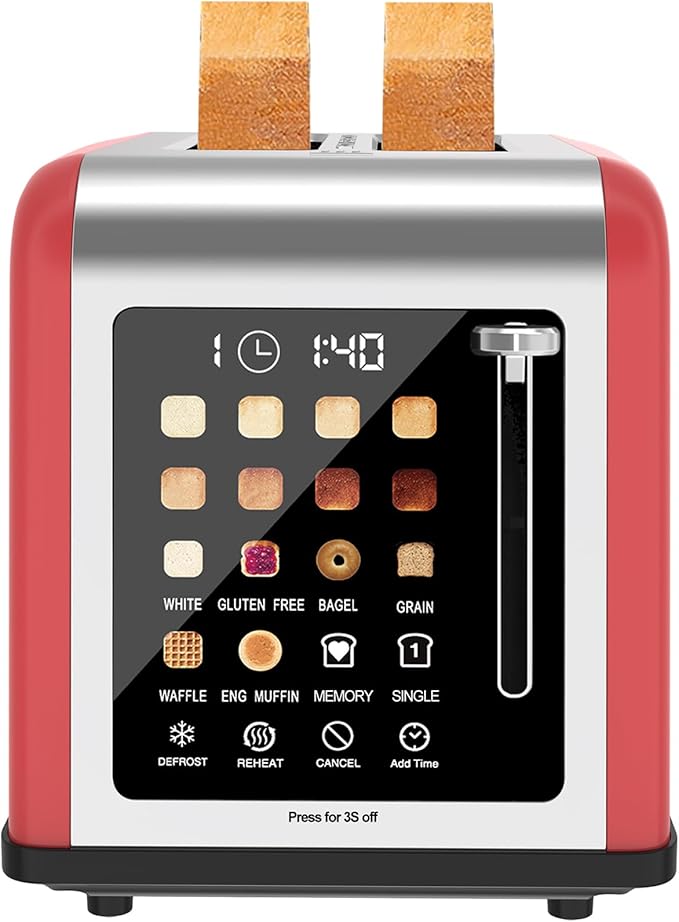2 Slice Toaster Touch Screen, Stainless Steel Toasters Digital Timer 2 Slot - Image 9