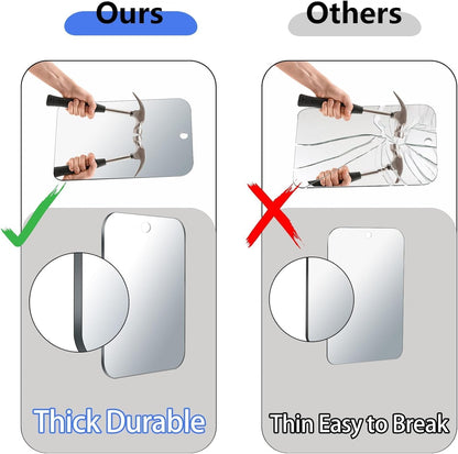 Shatterproof Fogless Shower Mirror for Shaving (8 x6 Inch Medium-Size) No-Fog Waterproof Wall Mounted Bathroom Accessory, Hanging Anti-Fog Shaving Mirror for Men, Perfect for Camping and Travel Use