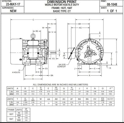 3 hp 1800 RPM 182T Frame 208-230/460V TEFC Nidec Electric Motor # HD3P2E - Image 2
