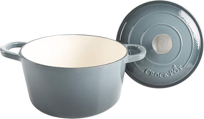 Crock Pot Artisan 5-Quart Round Enameled Cast Iron Dutch Oven – Slate Gray - Image 2