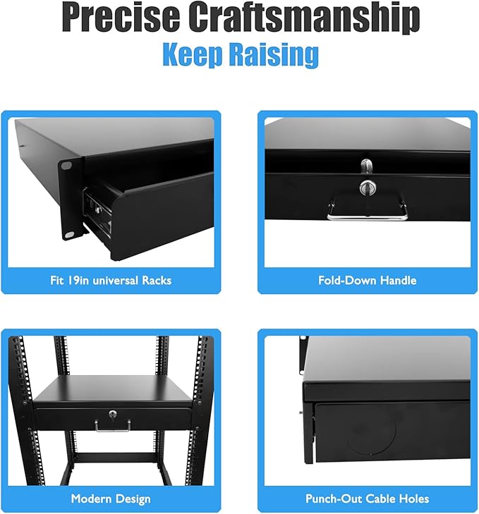 RAISING ELECTRONICS Drawer Server Cabinet Case 19 Inch Locking Rack Mount DJ - Image 4