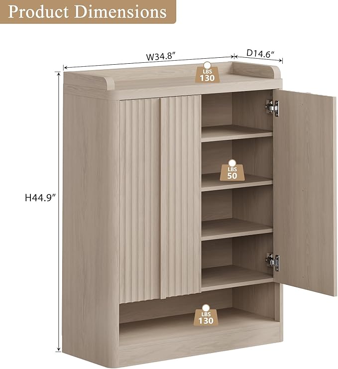 Fluted Shoe Cabinet, 25 Pair Shoe Storage Organizer Cabinet, Mid-Century Wooden - Image 3