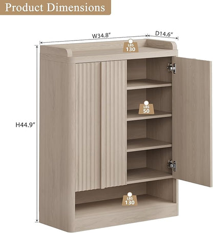 Fluted Shoe Cabinet, 25 Pair Shoe Storage Organizer Cabinet, Mid-Century Wooden - Image 3